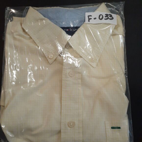 Vintage Tommy Hilfiger Embroidered Crest Short Sleeve Button Up Yellow Men's L - Picture 7 of 7